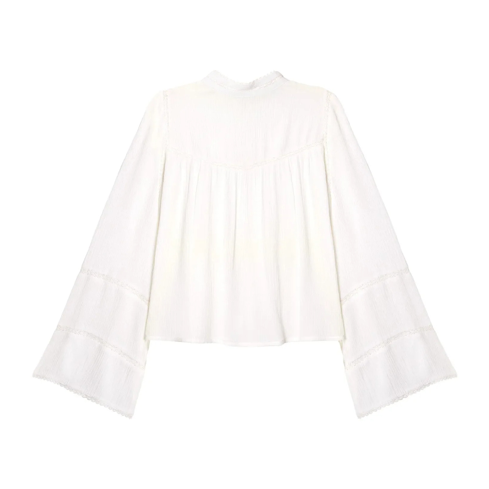 Blusa de gasa con encaje y manga larga de mujer