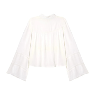 Blusa de gasa con encaje y manga larga de mujer