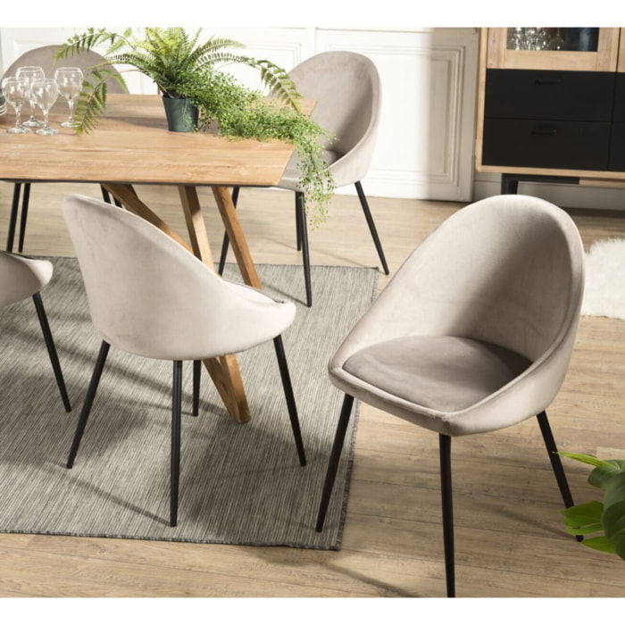 TOM - Lot de 2 chaises velours chamois beige pieds métal noir