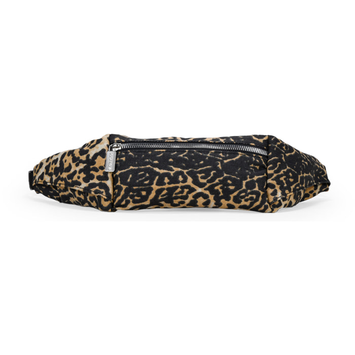 Riñonera plana leopardo cuero con cremallera