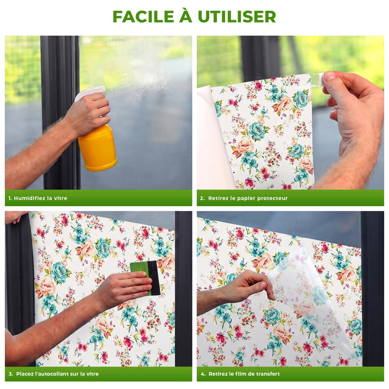 Adhésif Film Fenêtre Anti Regard Occultant - MOTIF FLORAL