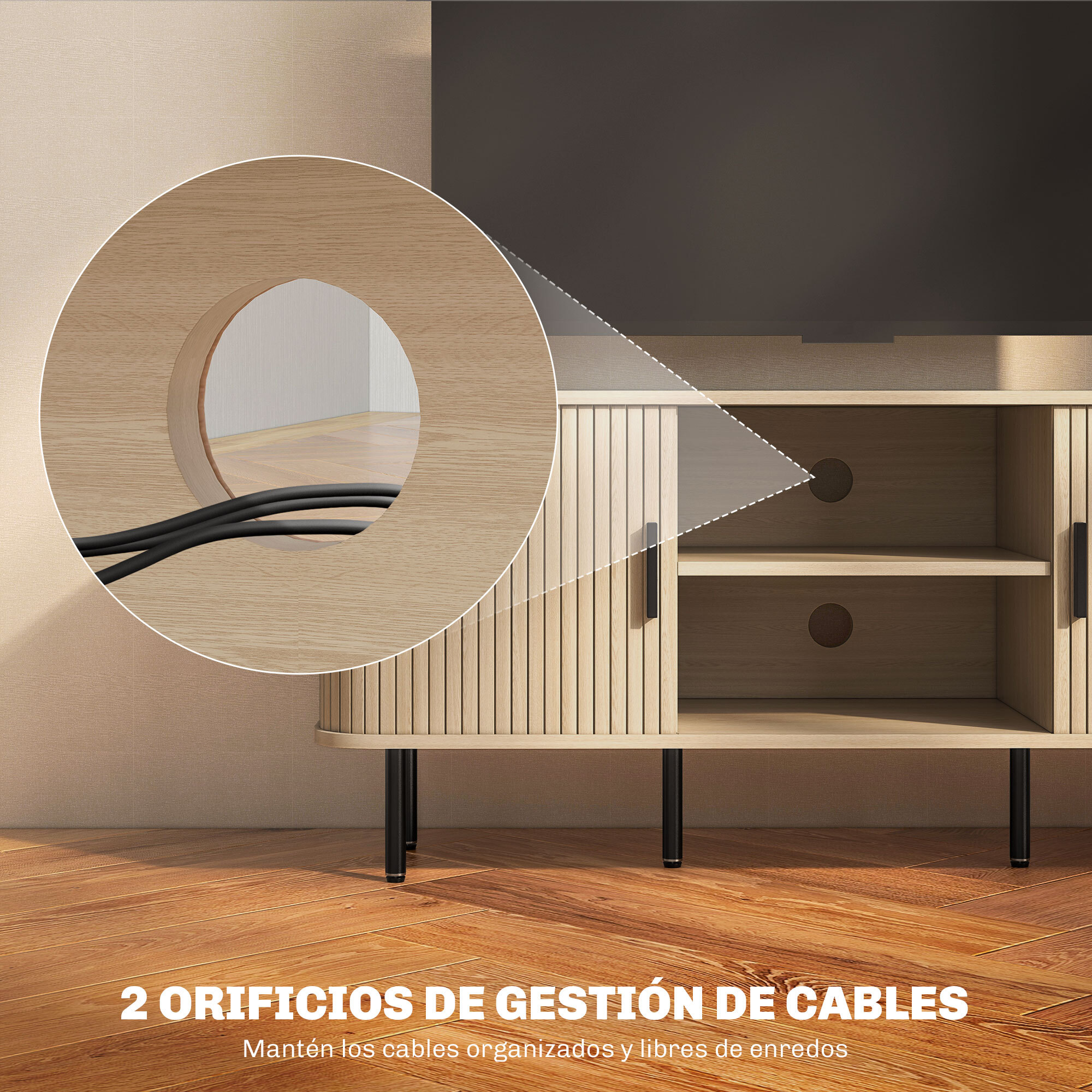 Mueble de TV Vintage Mesa de TV de Salón con 2 Puertas Correderas de Tambor 2 Estantes Abiertos Mueble para Televisores de 55 Pulgadas 120x40x55 cm Roble