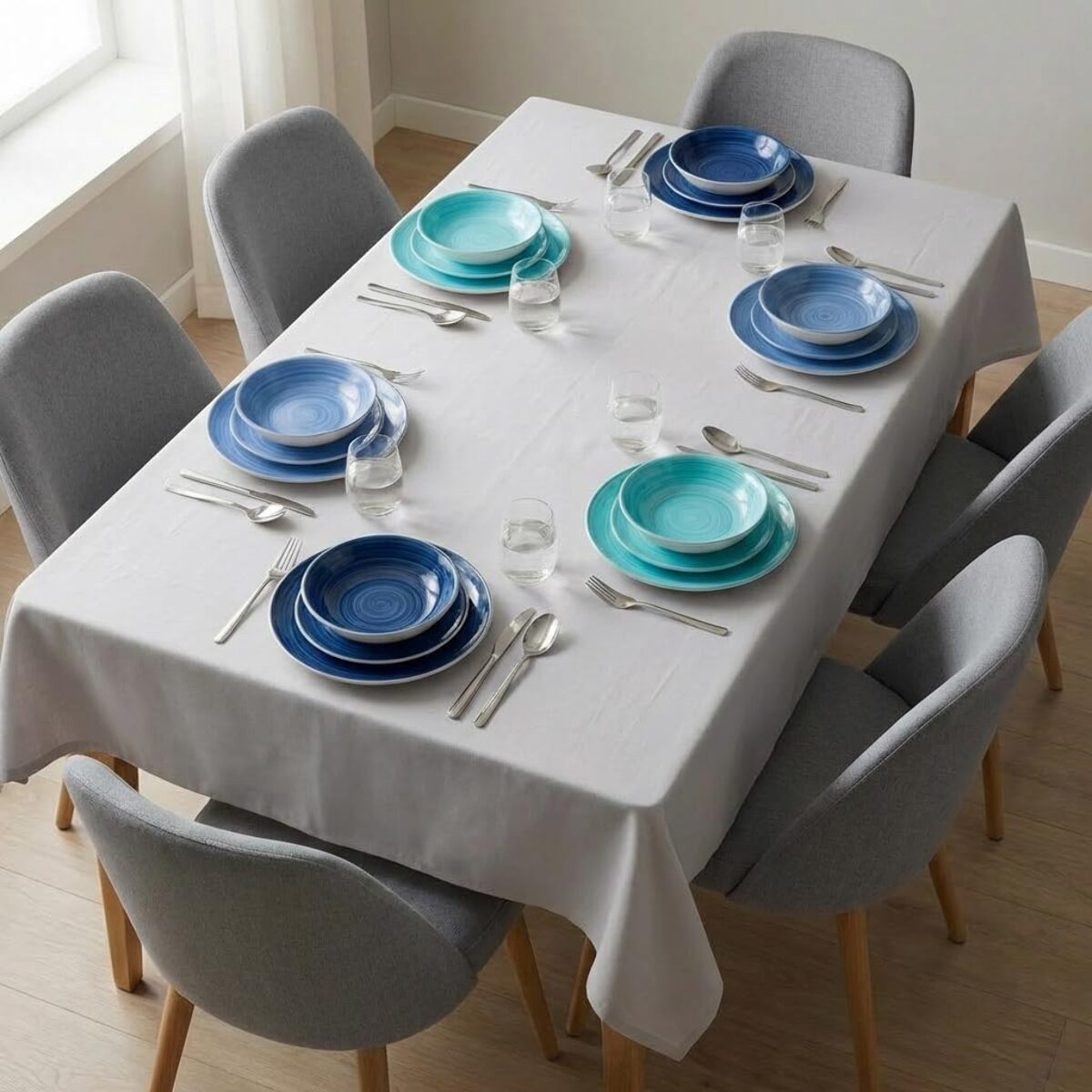 Servizio Tavola da 18 Piatti in Ceramica, lavabile in lavastoviglie e adatto a microonde, Intrecci