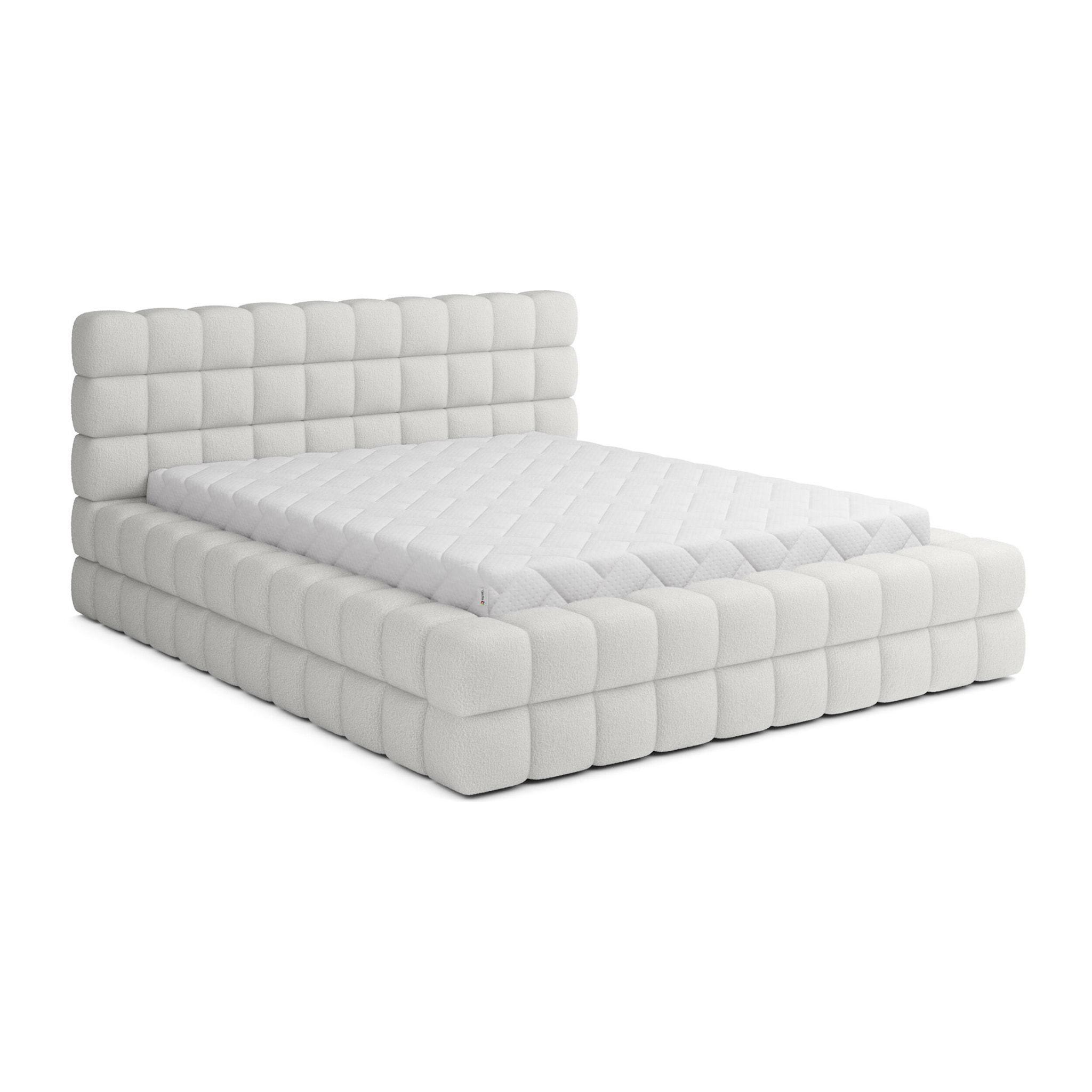 Kingston - lit coffre - 140x200 - sommier inclus - en tissu bouclette - Blanc