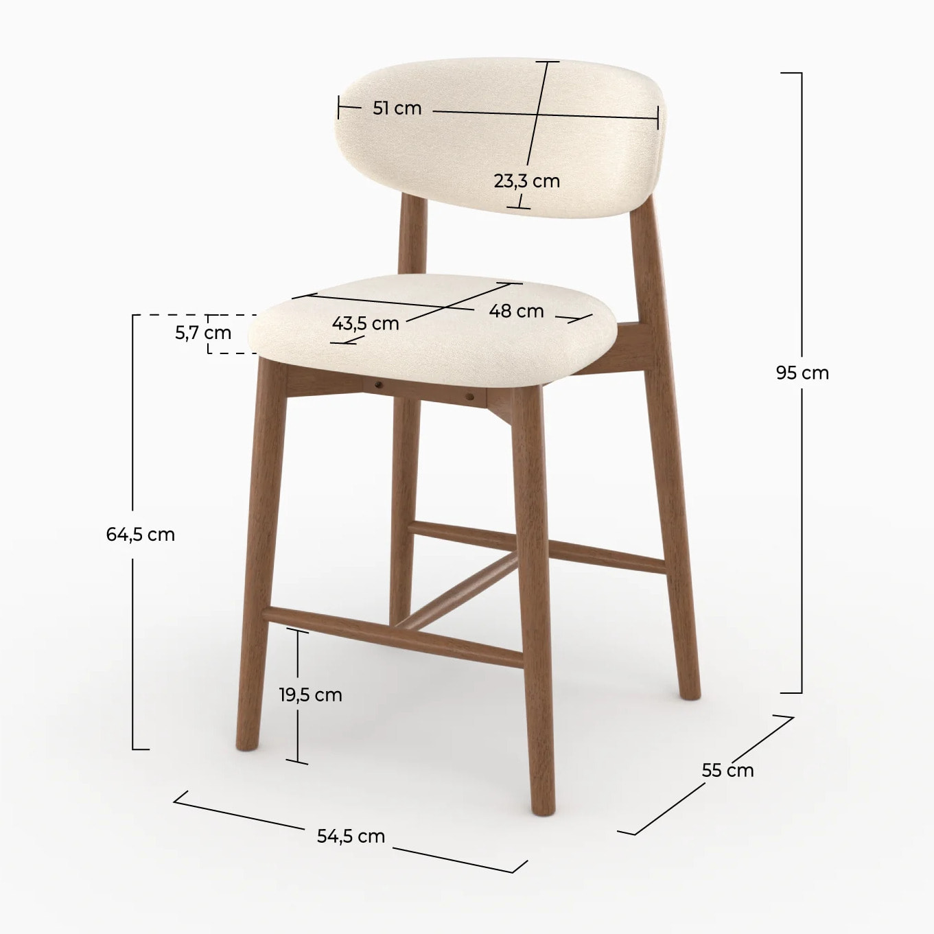 Lot de 2 chaises pour ilot central 64,5 cm en tissu beige - Yuna