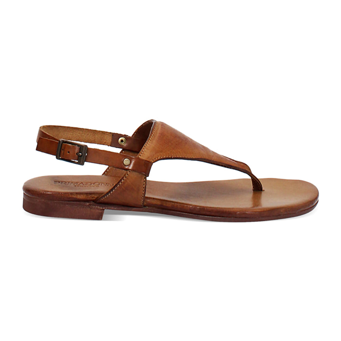 Sandali bassi donna cognac in pelle