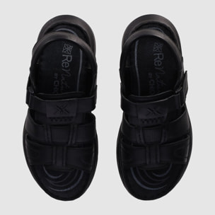 Sandalias de Piel - Negro - Tacón: 1 cm