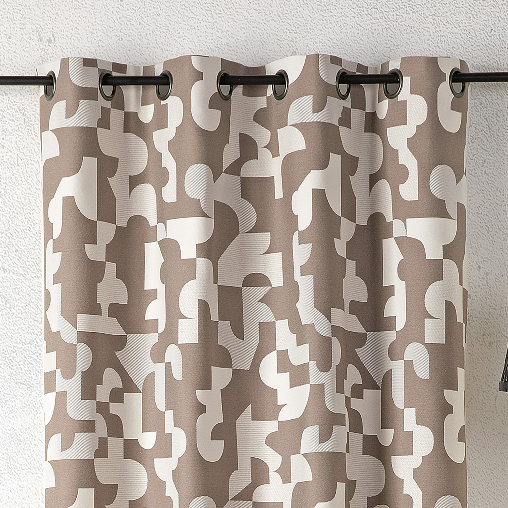 Rideau jacquard géométrique texturé rétro - Taupe