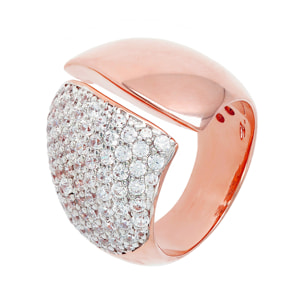 Anello a Fascia Placcato Oro Rosa 18kt con Pavé in Cubic Zirconia