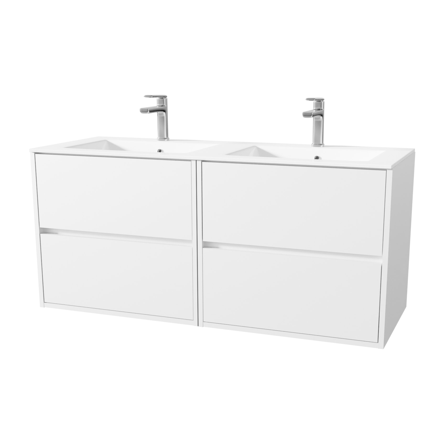 Pack Meuble Salle de Bains 120 cm Laque Blanc, 4 tiroirs avec Vasque Céramique - XENOS