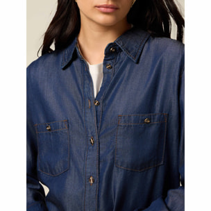Oltre - Camicia in tencel effetto denim - Blu