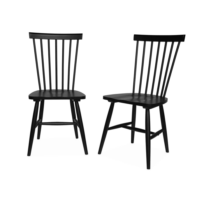 Lot de 2 chaises noires à barreaux en bois d'hévéa. ROMIE. L 50.8 x P 44.2 x H 90cm