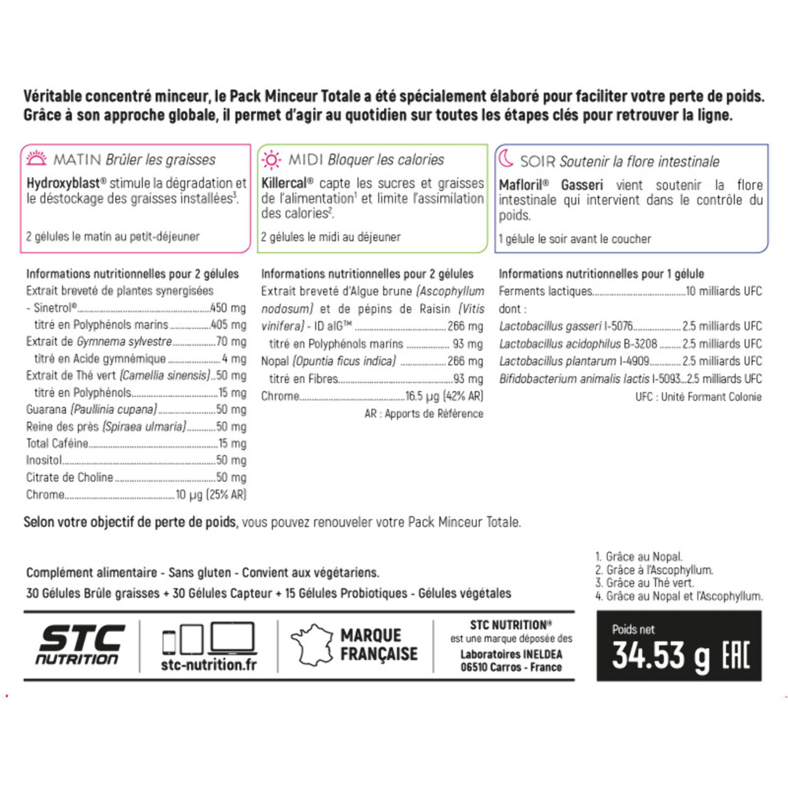 STC NUTRITION - Pack Minceur Totale - Cure Perte de Poids 3 en 1 - Brûle & Déstocke les graisses installées - Convient aux Vegan - Actifs Naturels - Sans Gluten - Pilulier offert - Lot de 3