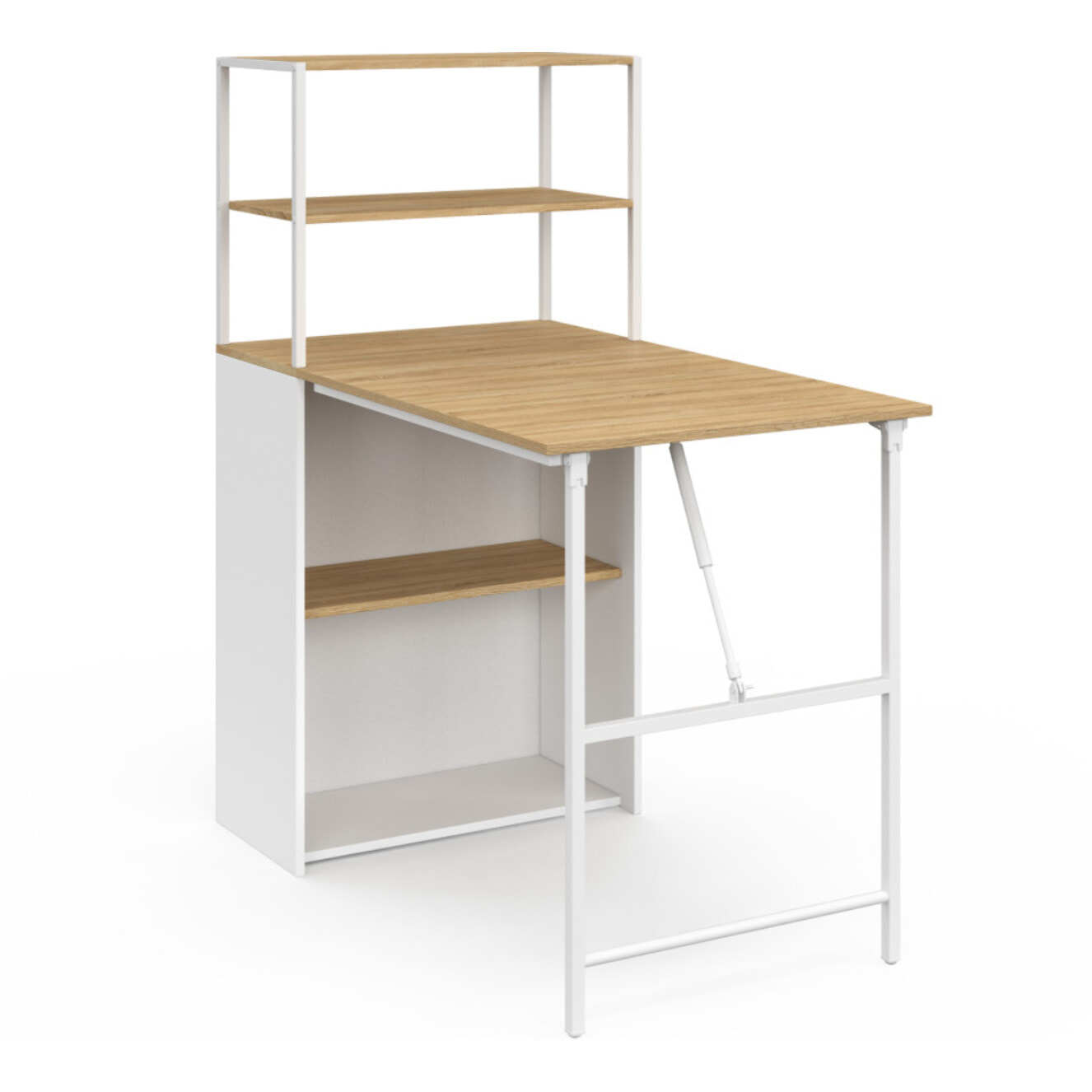Bureau bibliothèque 2 en 1 pliable Raya blanc et bois