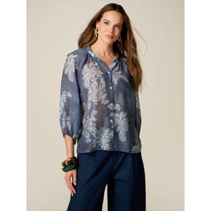 Oltre - Camicia in voile fantasia - Blu