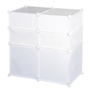 Armoire étagère à chaussures 3 niveaux 6 compartiments plastique + autocollants décoratifs 75L x 37l x 73H cm blanc