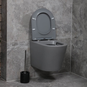 Pack WC bâti-autoportant + WC Infinitio gris mat sans bride fixations invisibles + Abattant softclose + Plaque blanche/chrome