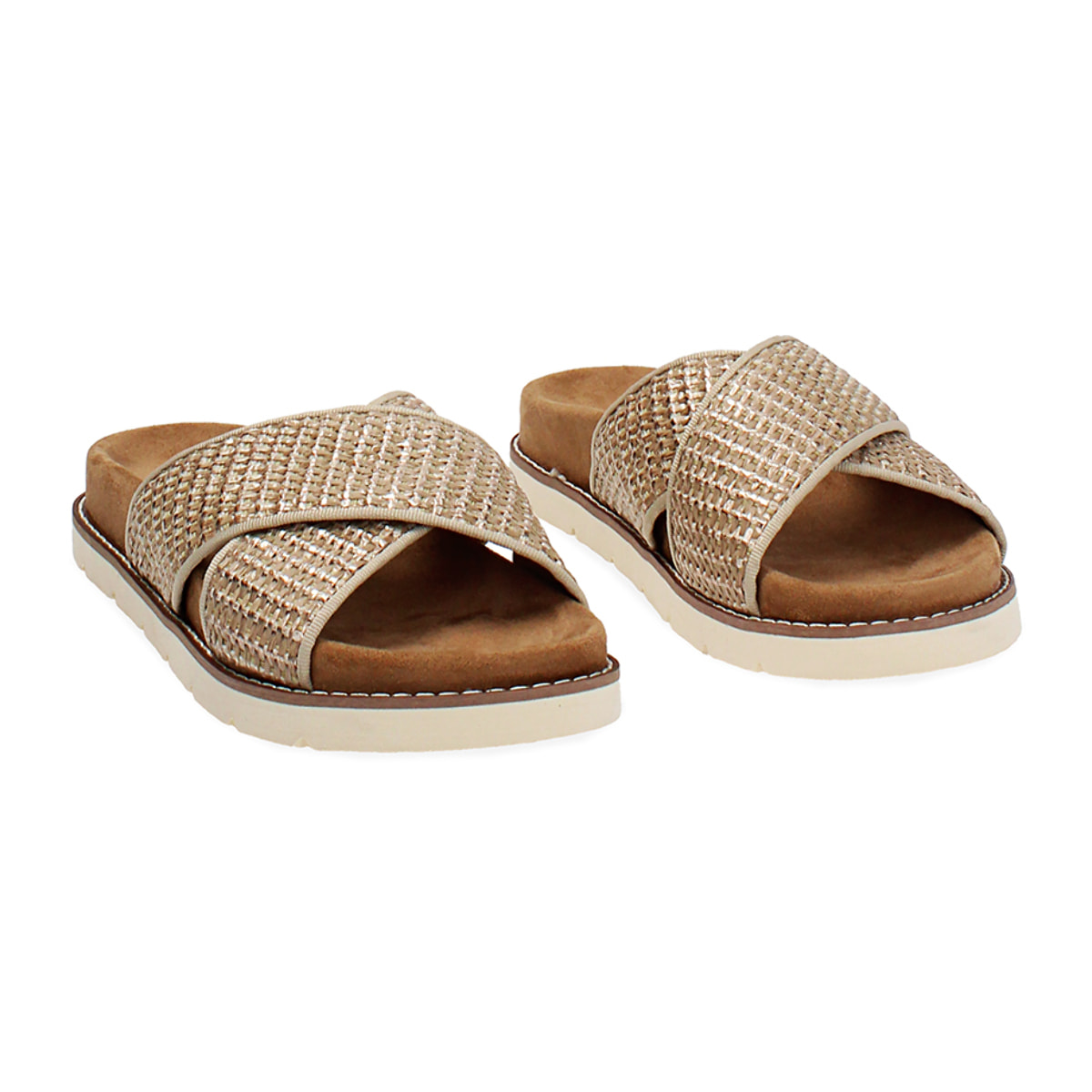 Sandali bassi donna beige in raffia