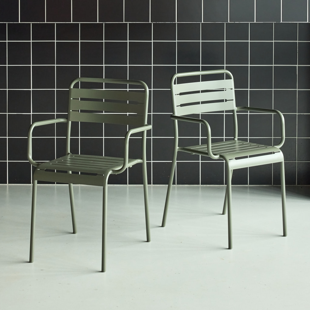 Lot de 2 fauteuils de jardin acier. 2 places. kaki. Amelia. L50.4 X P53 X H79.5cm