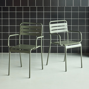 Lot de 2 fauteuils de jardin acier. 2 places. kaki. Amelia. L50.4 X P53 X H79.5cm