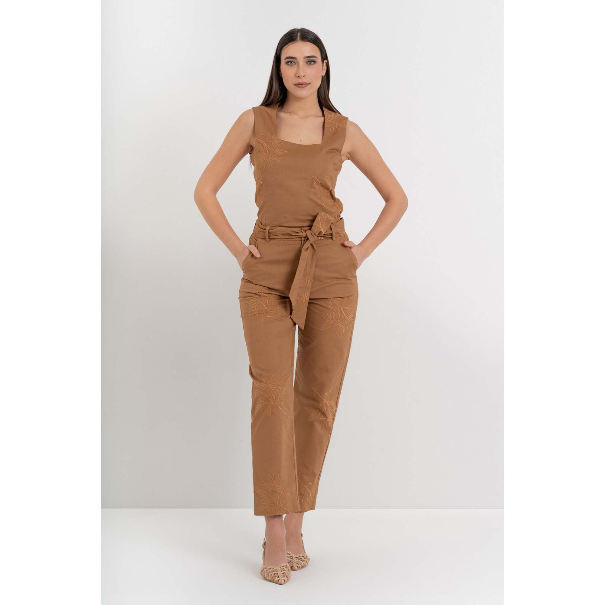 Kocca - Pantaloni da donna in cotone e lino con ricamo floreale Donna