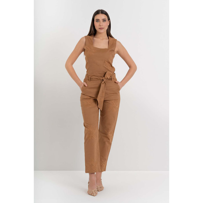 Kocca - Pantaloni da donna in cotone e lino con ricamo floreale Donna