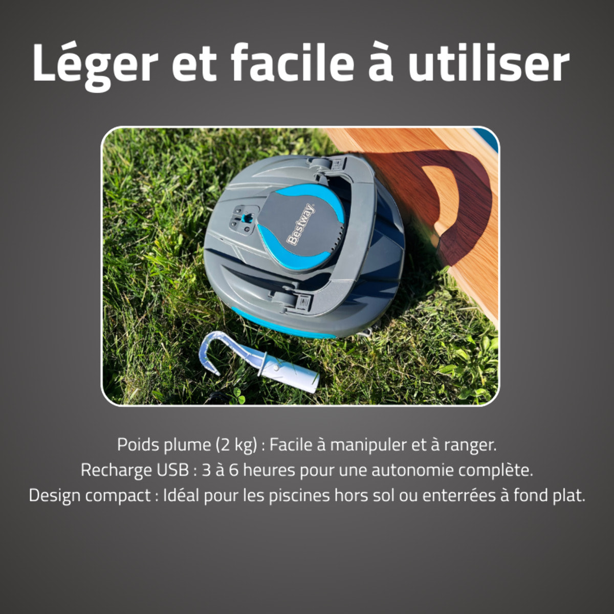 Bestway Robot piscine sans fil Cristal nettoyage fond plat 10 m² max