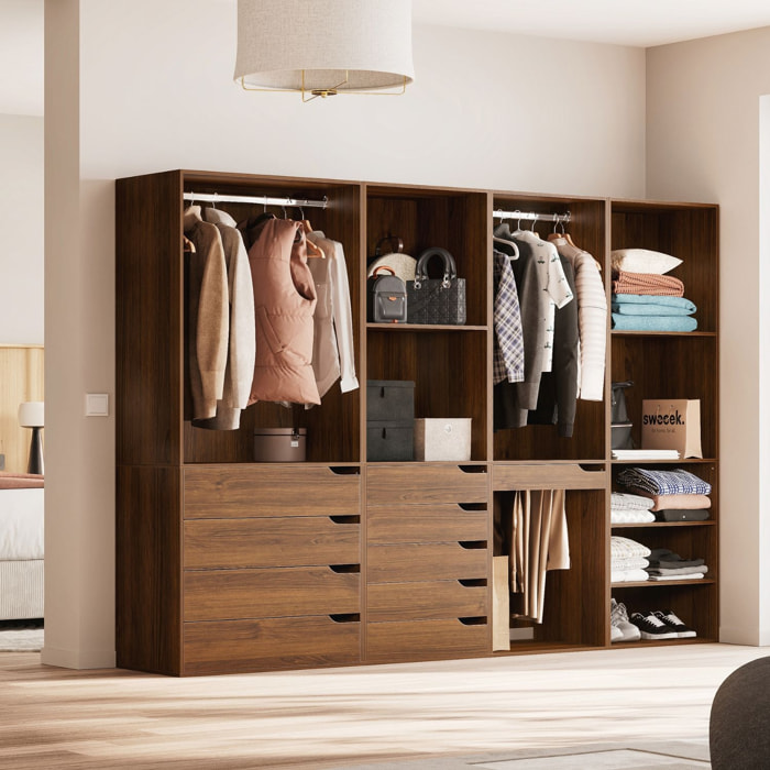 Kit dressing modulable avec 4 éléments. noyer. panneaux stratifiés