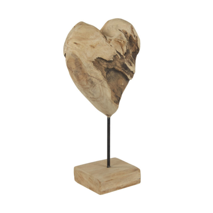 Sculpture Artisanale Cœur en Bois de Teck Massif H. 39 cm - BAKOU