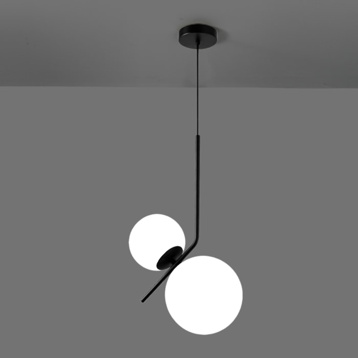 Suspension Tomasucci HENGET, en acier et verre, blanc