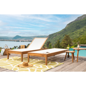 Bain de soleil blanc et bois massif NAVEEN