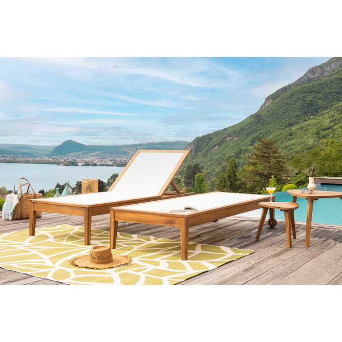 Bain de soleil blanc et bois massif NAVEEN