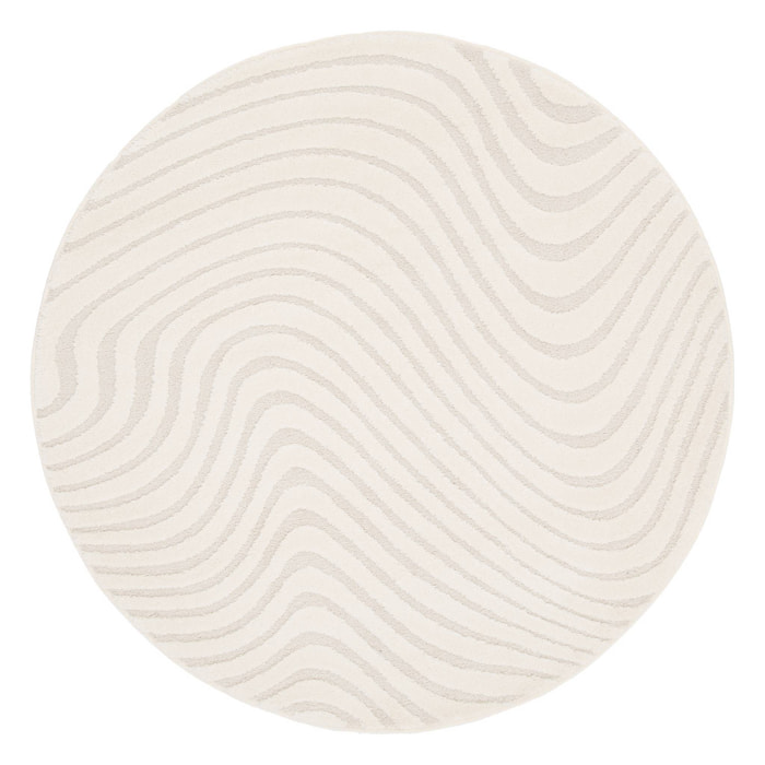 Tapis rond intérieur motifs ondulations en relief créme CHUCK