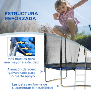 Cama Elástica de Exterior Ø305x250 cm Trampolín para Niños Adultos con Red de Seguridad Escalera Cubierta de Bordes y Marco de Acero para Jardín Patio Azul