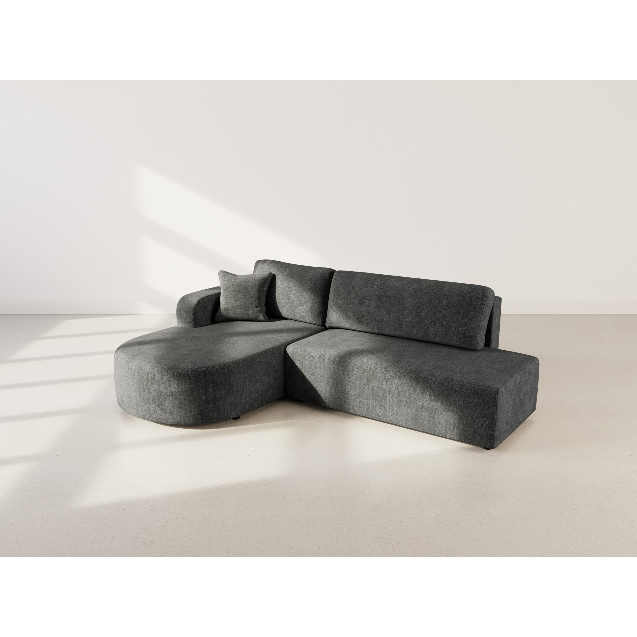 Miro - Canapé d'angle gauche 4 places convertible avec coffre en velours texturé - Gris Anthracite