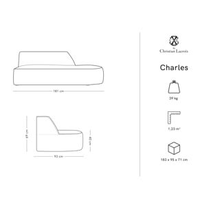 Canapé modulable droit "Charles" 2 places en velours pétrole profond