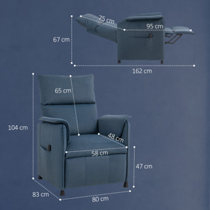 Sillón Relax Reclinable Eléctrico Sillón Reclinable Silencioso con Función Memoria Reposapiés Mando a Distancia Bolsillos Laterales Tela Apto para Mascotas para Dormitorio Salón Azul Oscuro