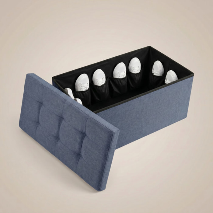Pouf contenitore imbottito in tessuto con seduta lunga, panca multifunzione con spazio interno, ideale come poggiapiedi, seduta o contenitore, pratico e versatile per soggiorno, camera o ingresso, facile da pulire, dimensioni 76x34x34 cm