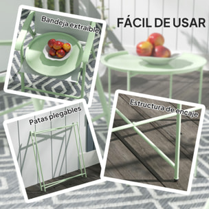 Mesa Auxiliar Redonda Mesa de Jardín Exterior con Bandeja Extraíble Patas Plegables Mesa para Exterior Terraza Patio Ø46x53 cm Verde
