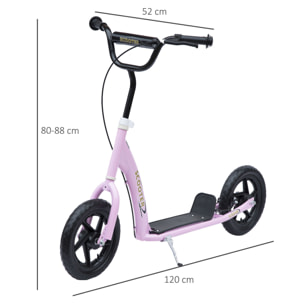 Trottinette patinette pneus 30 cm hauteur guidon réglable poignée frein et béquille acier rose