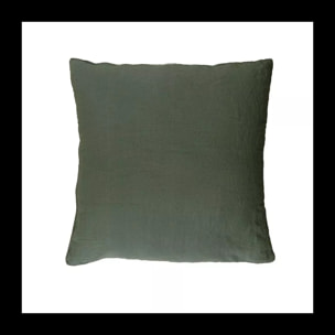 Taie d'oreiller pur lin lavé 160 g/m² uni vert Syracuse kaki