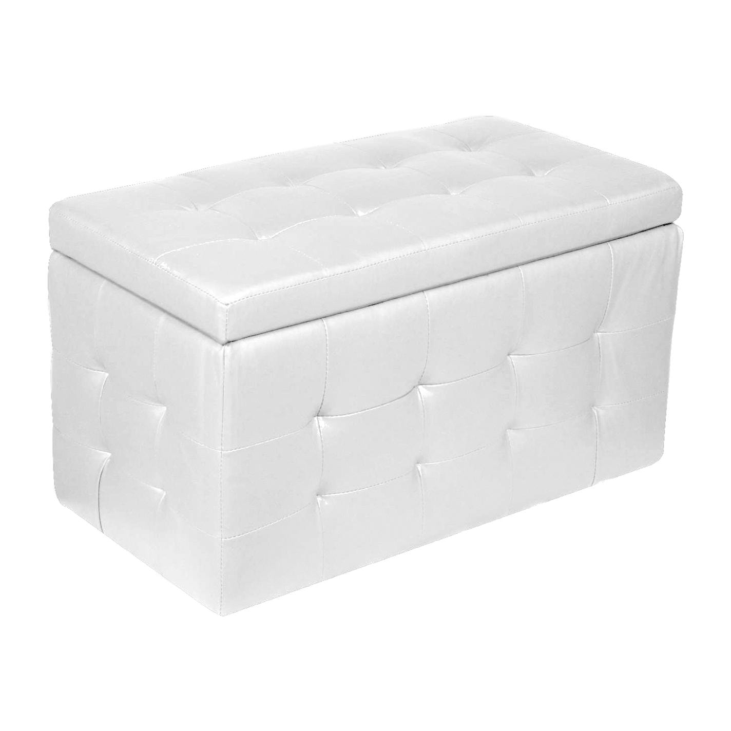 Pouf- contenitore in ecopelle, colore bianco, Misure 84 x 49 x 44 cm