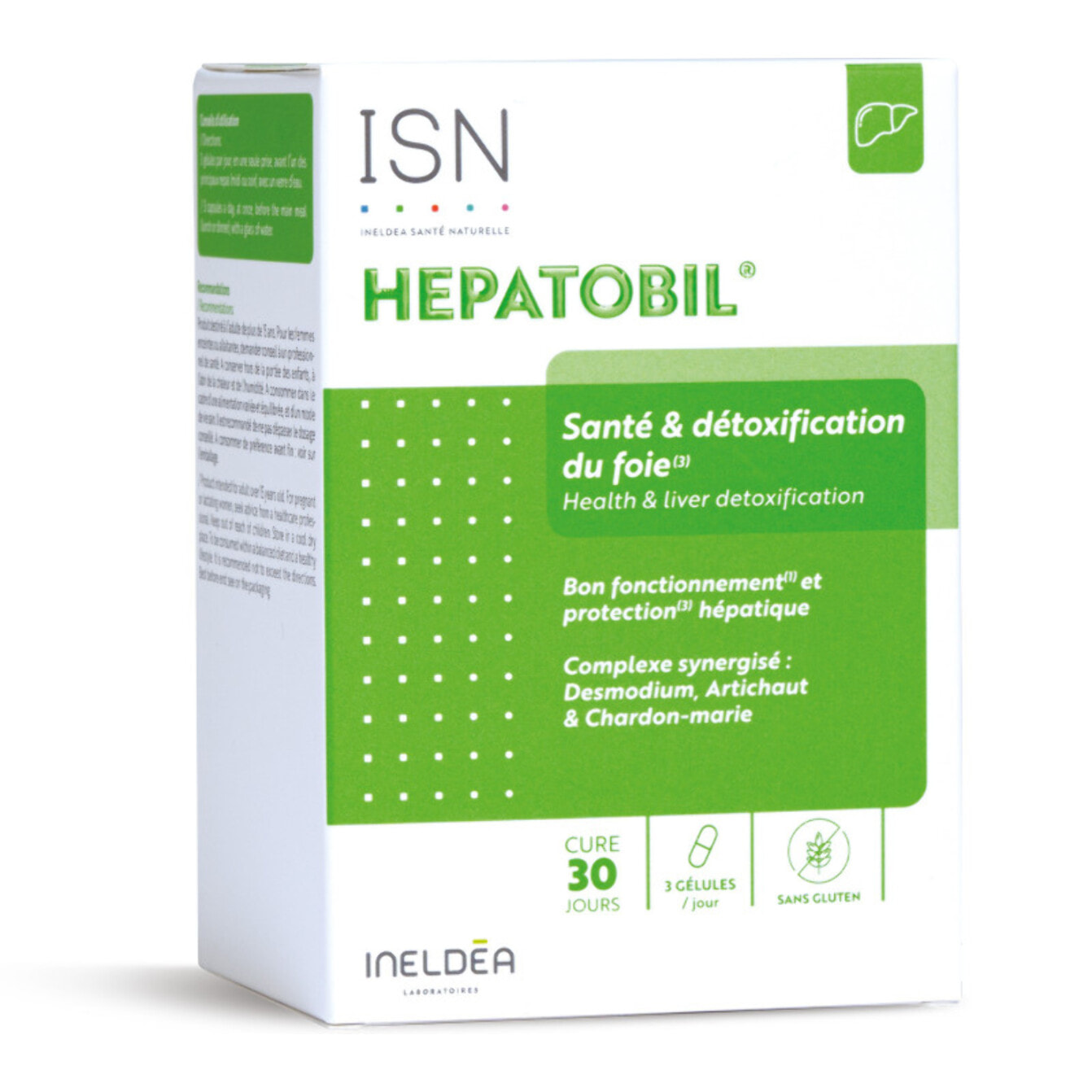 ISN - Hepatobil - Complément alimentaire à base de plantes - Favorise la Détoxification du Foie - Contribue à Améliorer la Digestion - Cure 30 jours