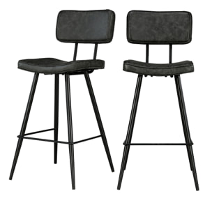 Lot de 2 chaises de bar mi-hauteur 66 cm cuir synthétique gris / noir - Texas