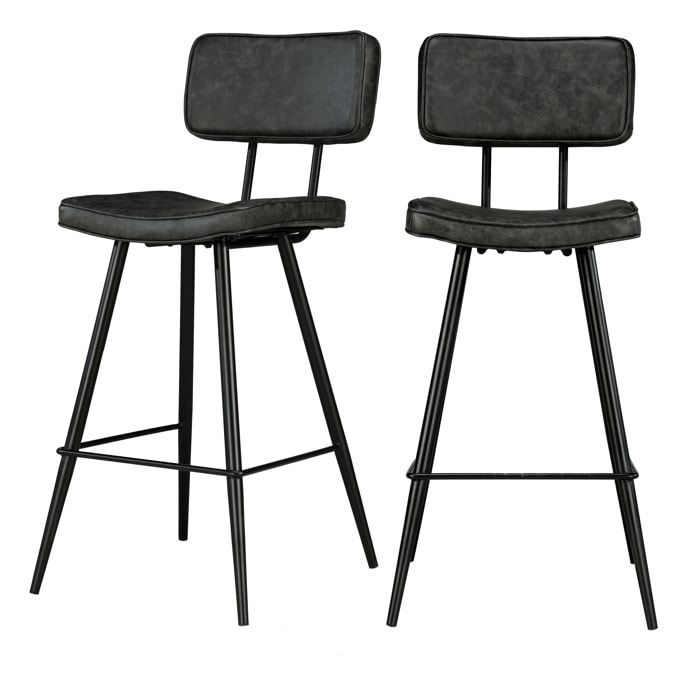 Lot de 2 chaises de bar mi-hauteur 66 cm cuir synthétique gris / noir - Texas