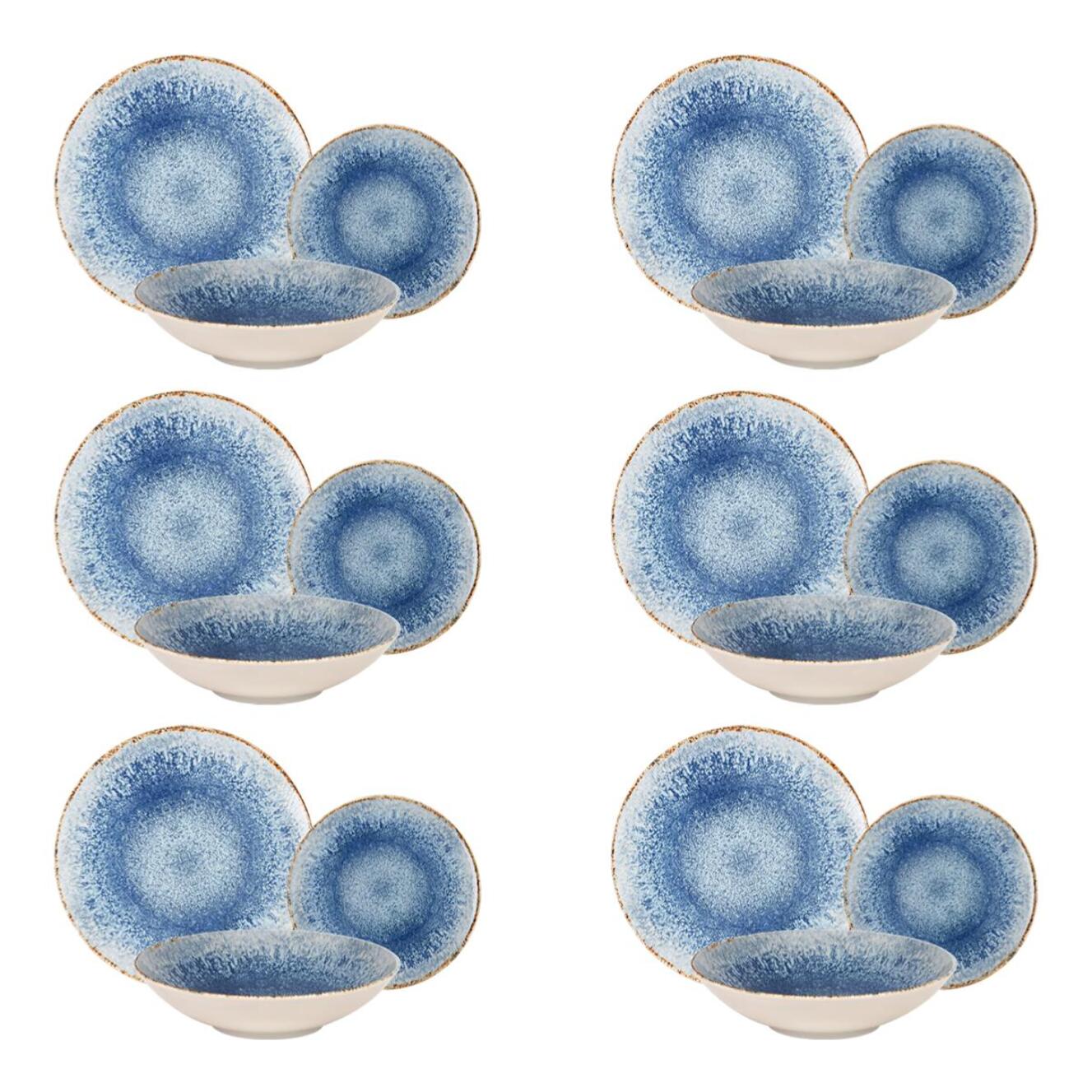Service 18 pièces bleu en porcelaine - "Rivage Azur"