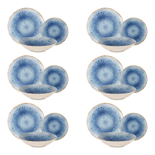 Service 18 pièces bleu en porcelaine - "Rivage Azur"