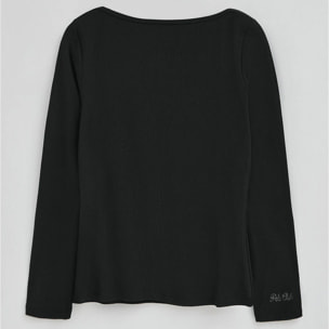 Maglietta nera a maniche lunghe e collo a barca Polo Club