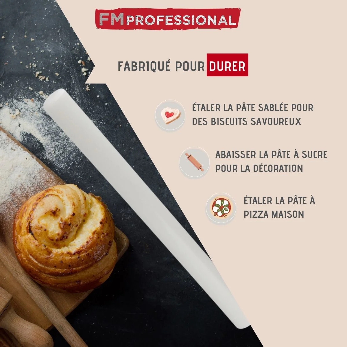 Rouleau à pâtisserie 50 cm en HPDE FM Professional Pâtisserie