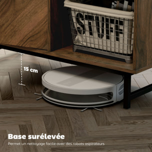 Table basse, table de salon avec plateau effet marbre, 2 portes et 2 compartiments ouverts, cadre en acier, 100 x 50,8 x 45,7 cm